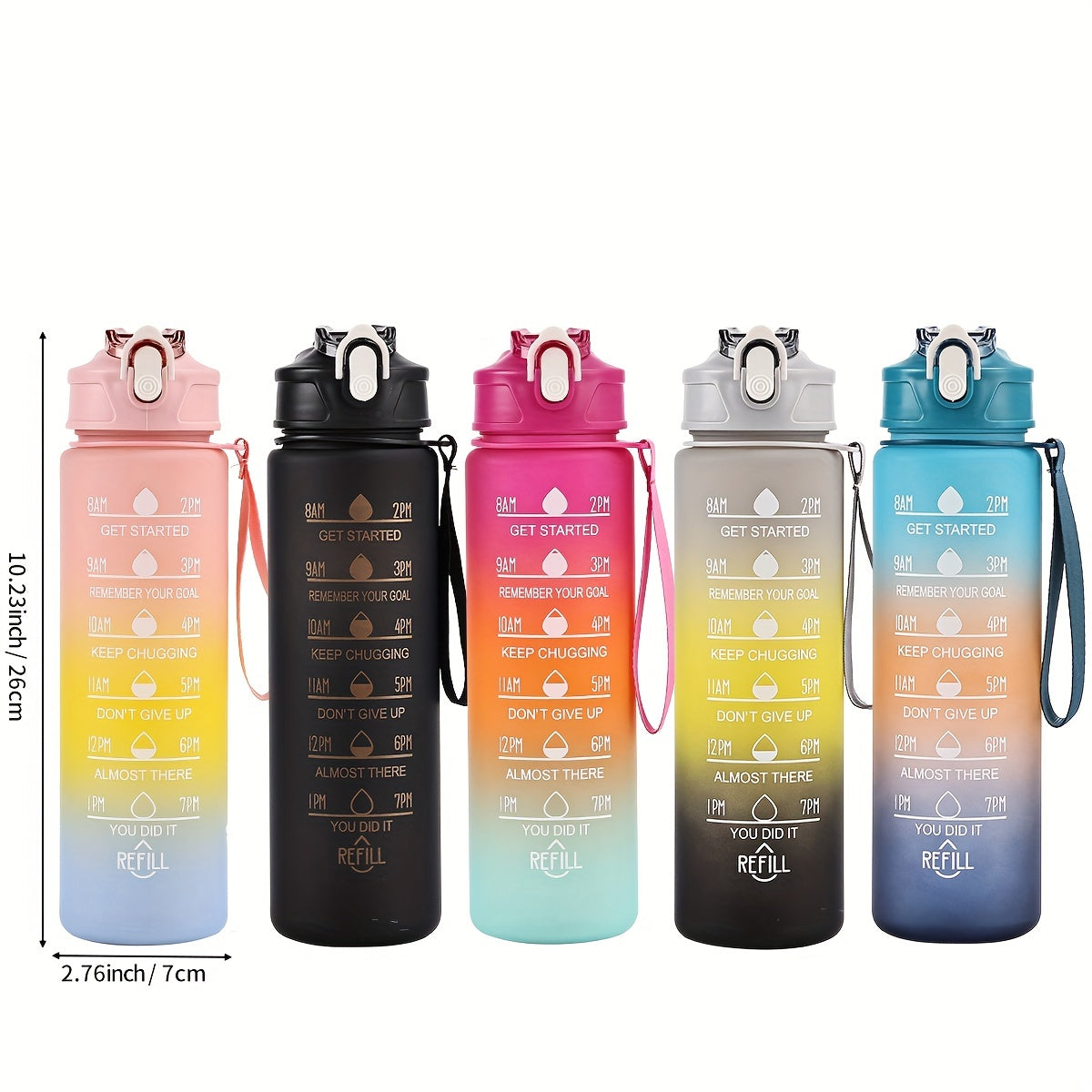 1pc/3pcs 300ml/750ml/2L Gradient Color Frosted Water Bottle.