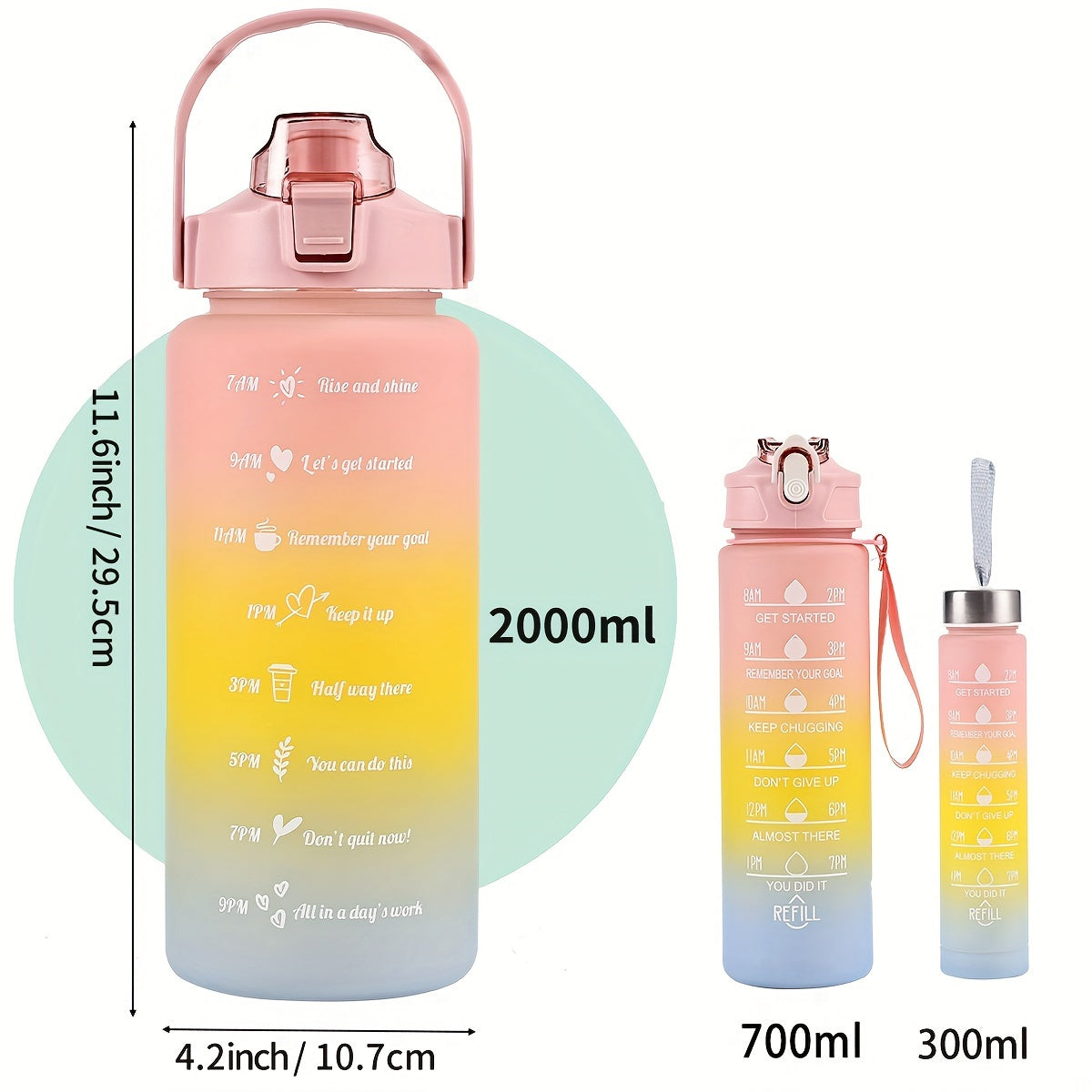 1pc/3pcs 300ml/750ml/2L Gradient Color Frosted Water Bottle.