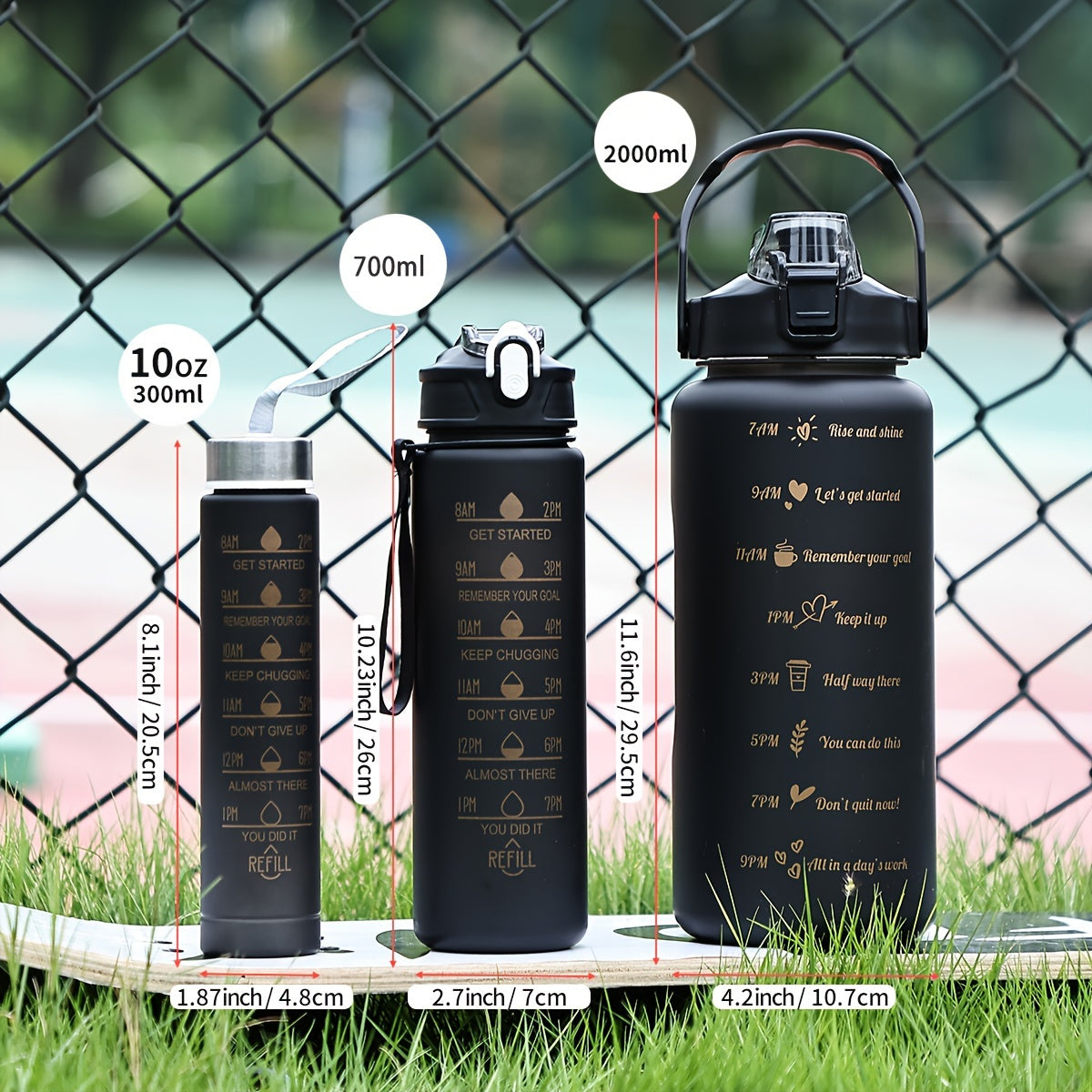 1pc/3pcs 300ml/750ml/2L Gradient Color Frosted Water Bottle.