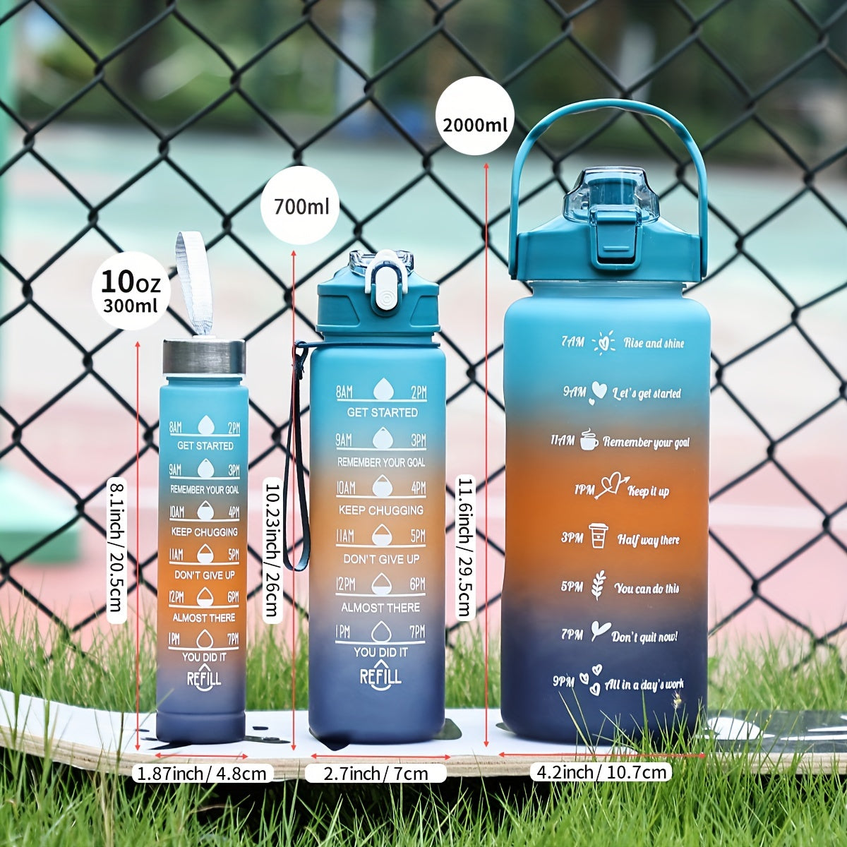 1pc/3pcs 300ml/750ml/2L Gradient Color Frosted Water Bottle.